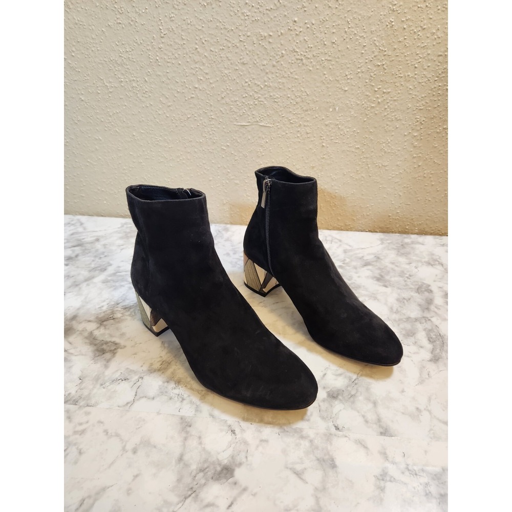Pelle Moda Womens 5.5 Black Umiko Suede Ankle Boots Geometric Block Heel Zip